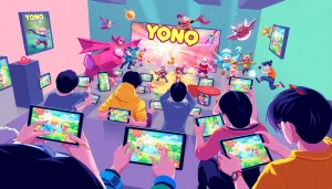 Experience thrilling Yono games with players immersed in dynamic gameplay across colorful screens.