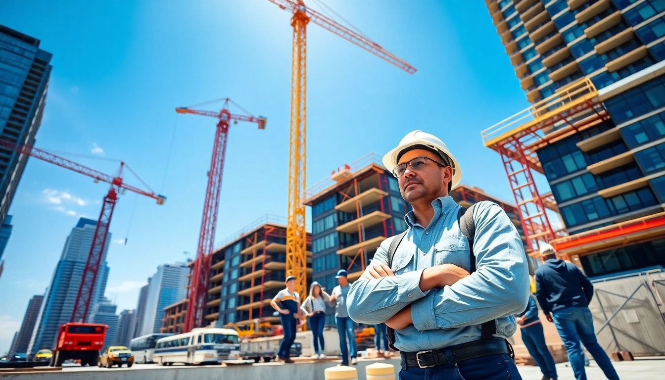 Manhattan General Contractor managing a diverse team on a lively construction site.