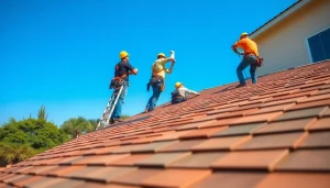 Install high-quality roofing solutions with expert crew working on residential home roof.