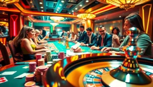 Celebrate a winning moment at a casino featuring vibrant tables and energy - https://mm88.video/ at the forefront of online gambling.