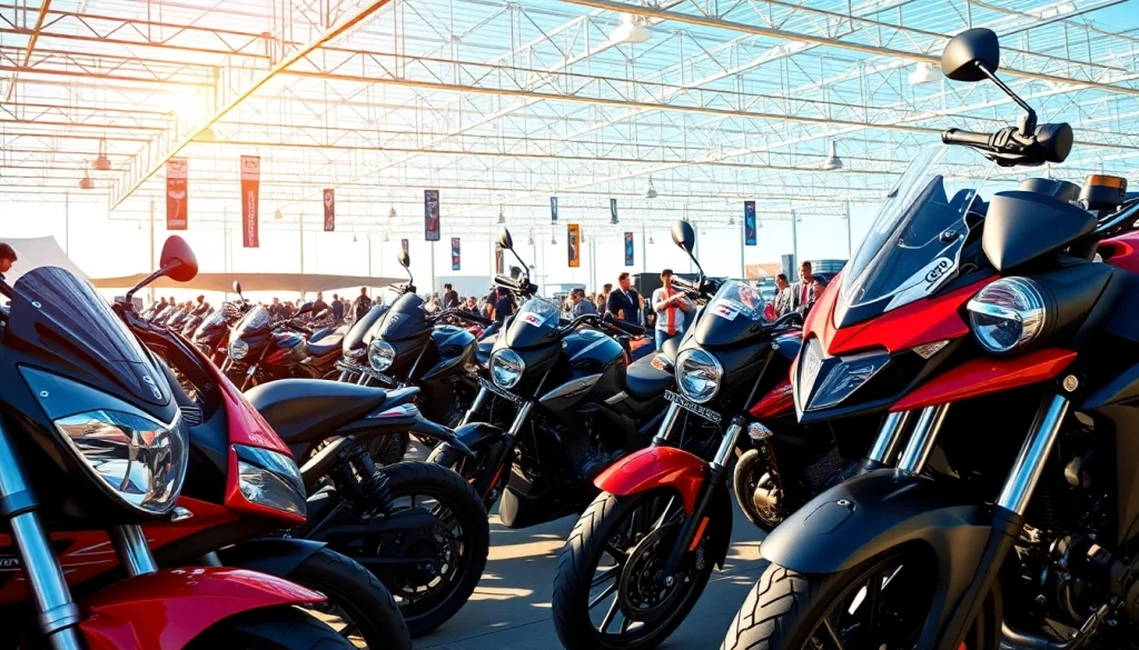 Wir kaufen dein motorrad in einer lebhaften Motorradauktion mit glänzenden Bikes.