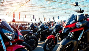 Wir kaufen dein motorrad in einer lebhaften Motorradauktion mit glänzenden Bikes.