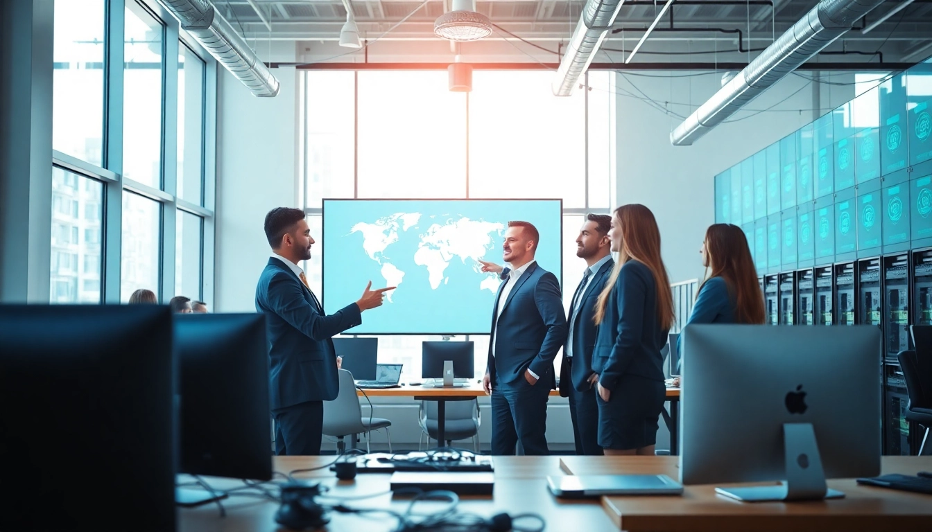 Showcase of managed it service with IT experts collaborating in a modern office environment.