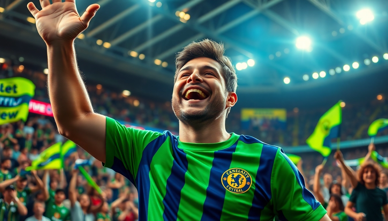 Showcasing vibrant discount football shirts worn by fans in a lively stadium atmosphere.