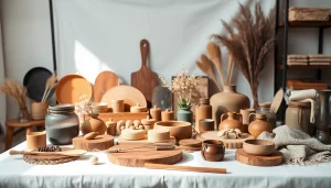 Fotografia di Prodotti che mostra una selezione elegante di articoli artigianali su sfondo bianco.