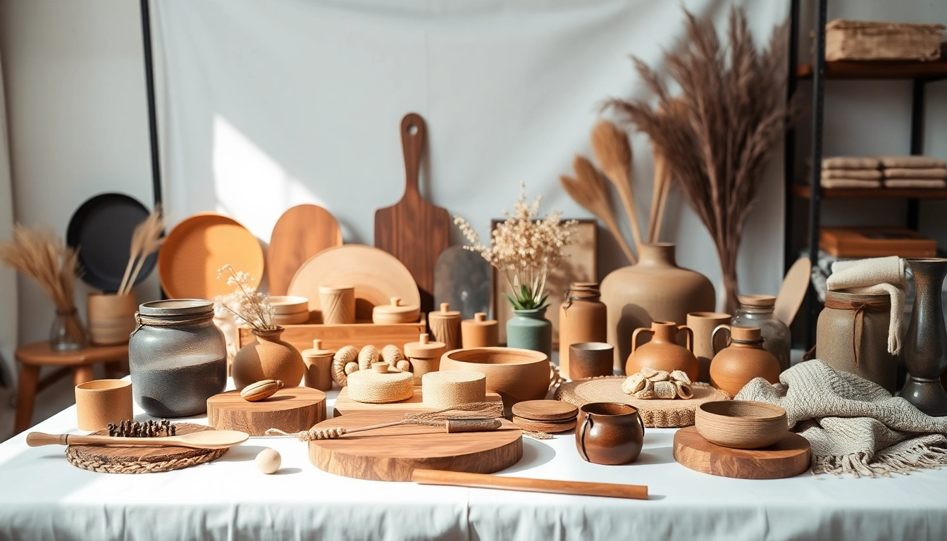 Fotografia di Prodotti che mostra una selezione elegante di articoli artigianali su sfondo bianco.