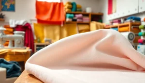 Katoen stof met unieke textuur en kleuren in een modeatelier.