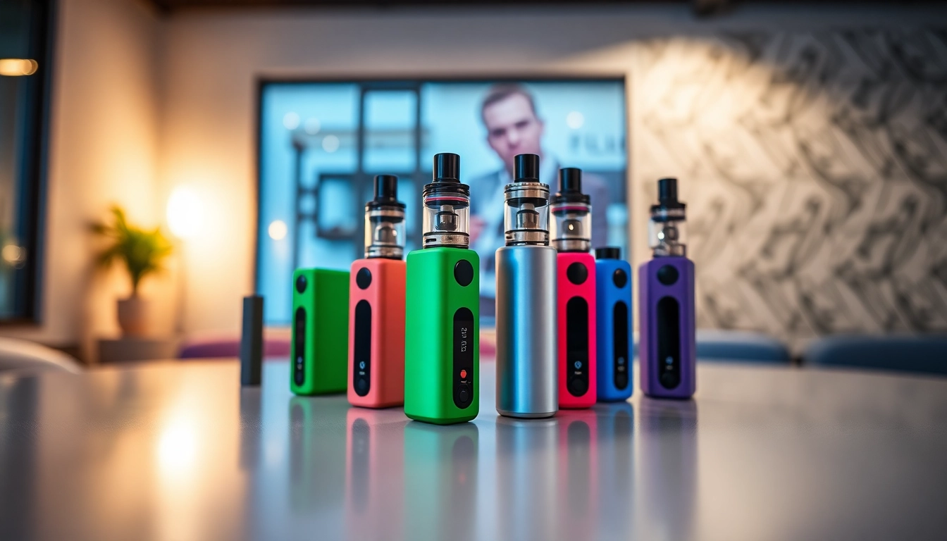 Vape Produkte elf bar elfa in bunten Farben auf einem modernen Tisch.