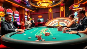 Experience the excitement of go8 vip at a luxurious casino table with poker chips and a roulette wheel.