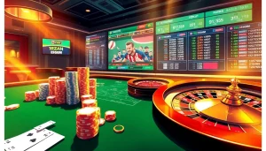 The thrilling experience of betting on live scores with 7mcn, featuring poker chips and real-time odds.