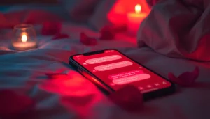 Engaging AI sexting conversation on a smartphone amid romantic ambiance.