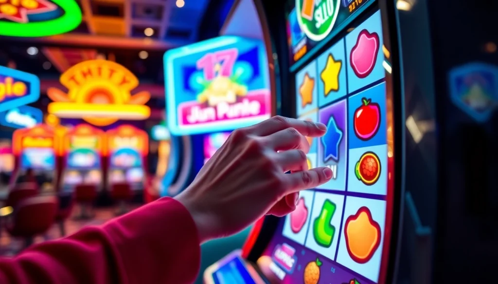 Bermain slot deposit 1k yang menarik dengan simbol bertema kasino yang berwarna-warni