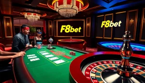 Experience the thrill of F8bet at a luxurious casino featuring roulette, blackjack, and poker excitement.