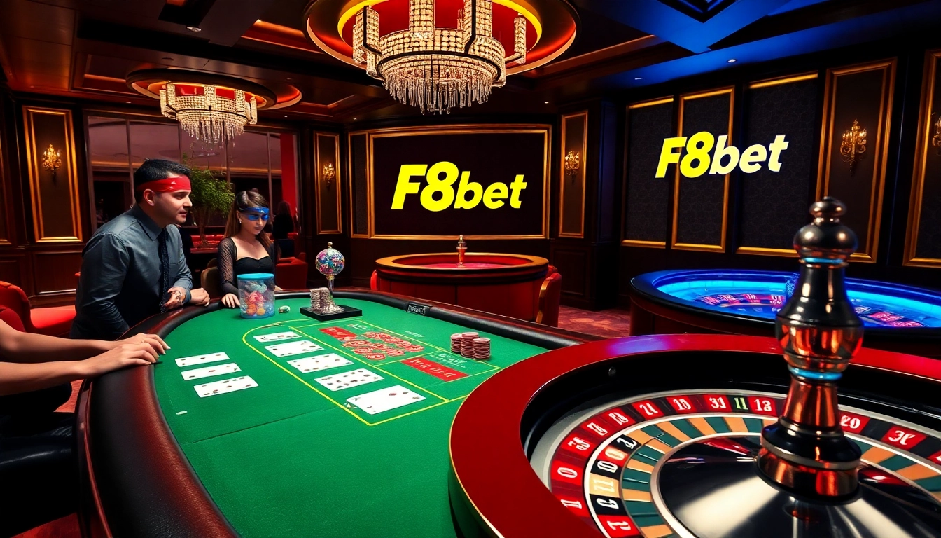 Experience the thrill of F8bet at a luxurious casino featuring roulette, blackjack, and poker excitement.