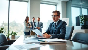 Engaged public adjuster near me assisting clients in a bright, professional office