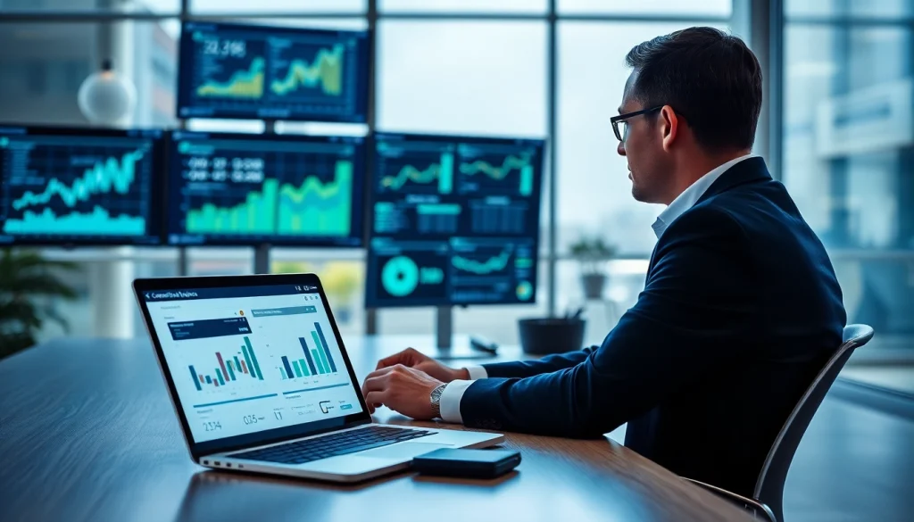 Enhance competitive intelligence analysis with a focused data analyst in a modern office.