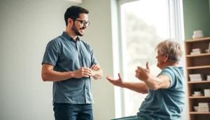 Showcasing Physical Therapy Marketing through a therapist-patient interaction in a modern clinic.