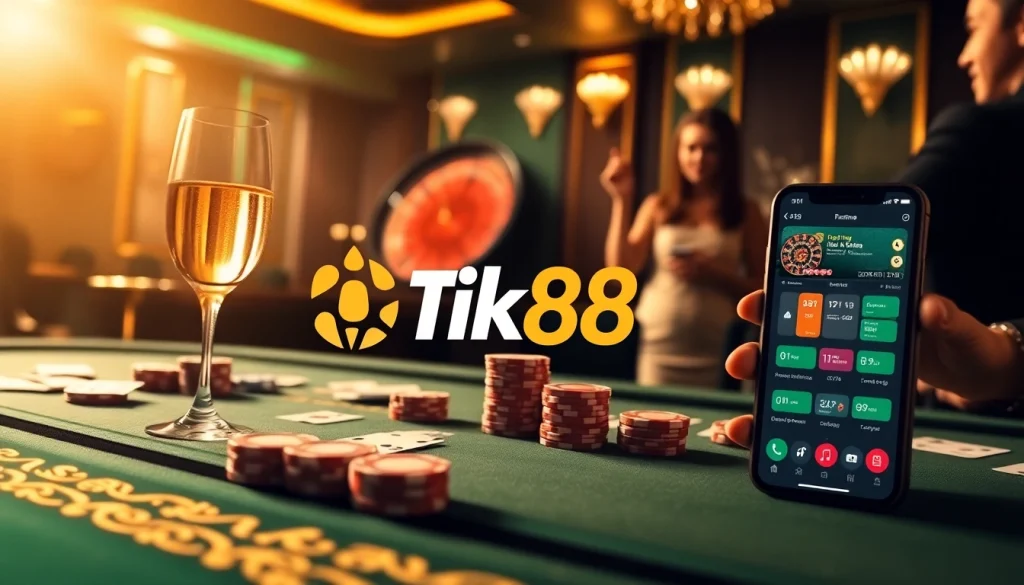 Người chơi tham gia tại bàn casino với ứng dụng Tik88 được hiển thị nổi bật, tận hưởng trải nghiệm chơi game của họ.