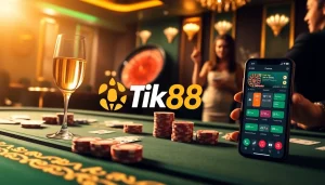 Người chơi tham gia tại bàn casino với ứng dụng Tik88 được hiển thị nổi bật, tận hưởng trải nghiệm chơi game của họ.