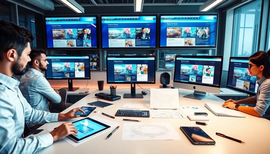 Professional team collaborating in a modern workspace on dịch vụ thiết kế website.