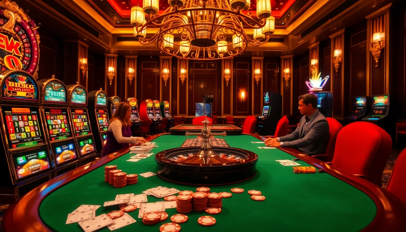 Engaging players strategizing at a luxurious birutoto casino table with poker cards and chips.