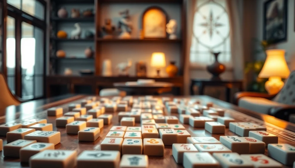 Mencoba permainan demo mahjong dengan suasana nyaman di rumah, lengkap dengan papan permainan dan ubin tradisional.