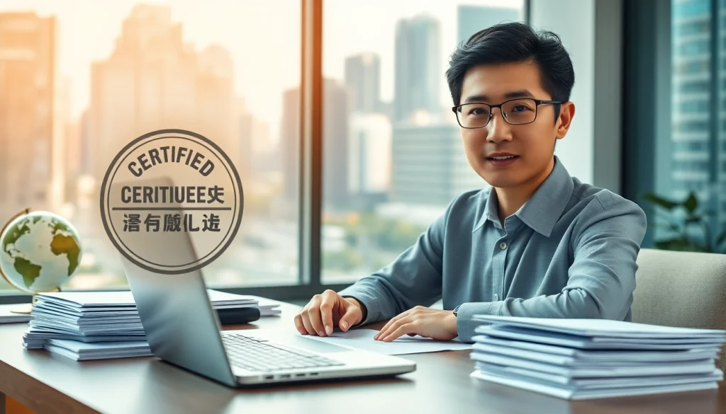 Traducteur chinois assermenté engagé dans un environnement de travail professionnel.