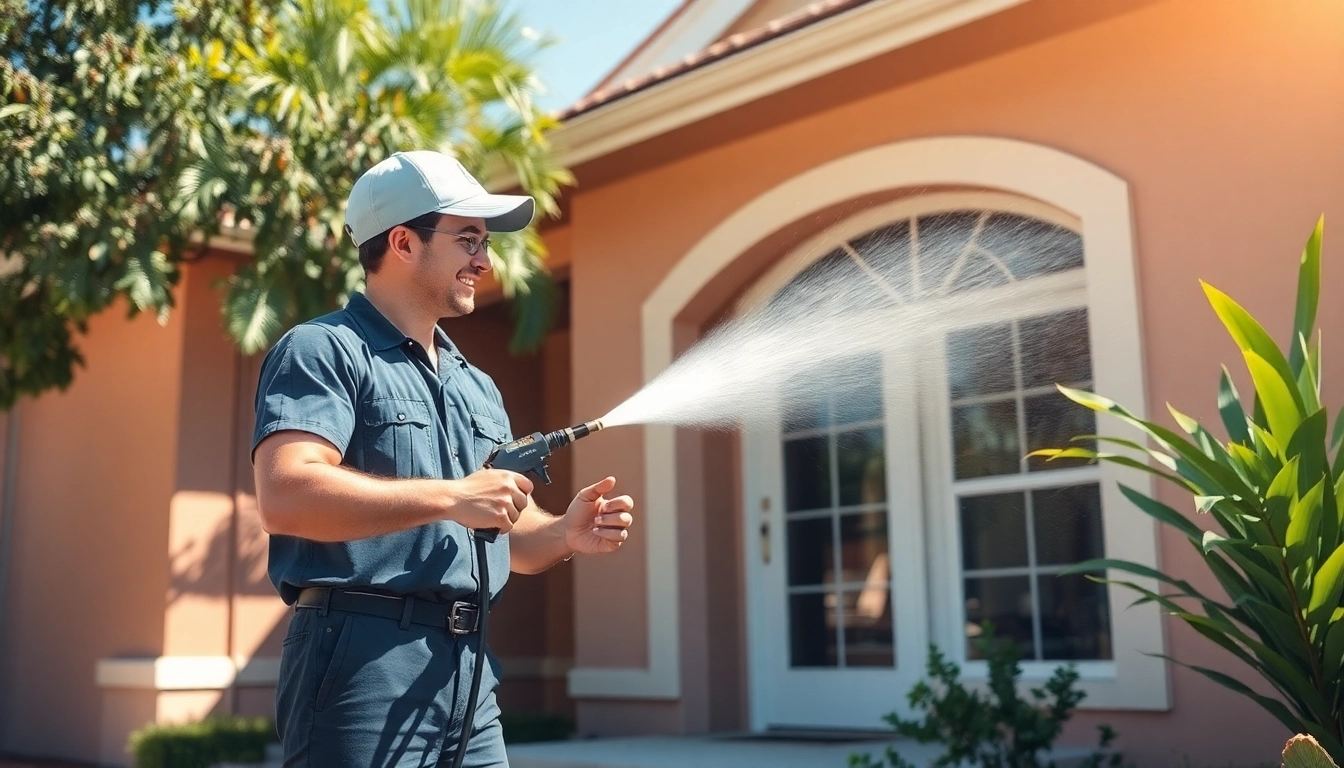 Soft wash in action on a Kissimmee home, showcasing eco-friendly cleaning.