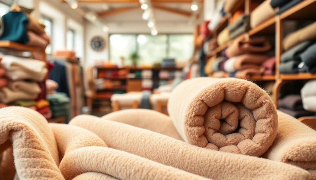 Fleece stoffen keuren met verschillende texturen en kleuren in een modewinkel.
