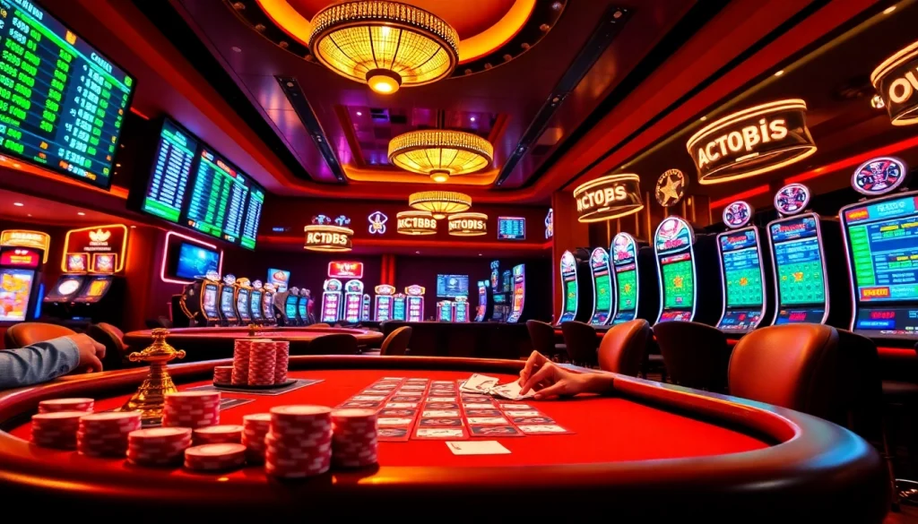 Experience excitement at trang chủ rr88 with poker chips and roulette wheels in an upscale casino atmosphere.