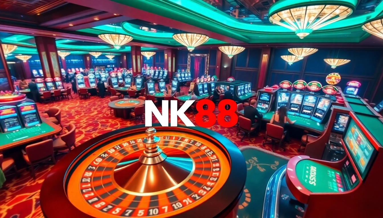 Exciting NK88 gaming scene showcasing luxury casino elements and players engaged in betting.