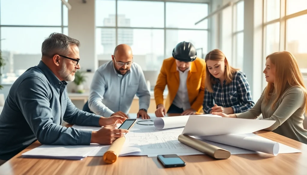 Construction member organization collaborating effectively in a modern workspace setting.