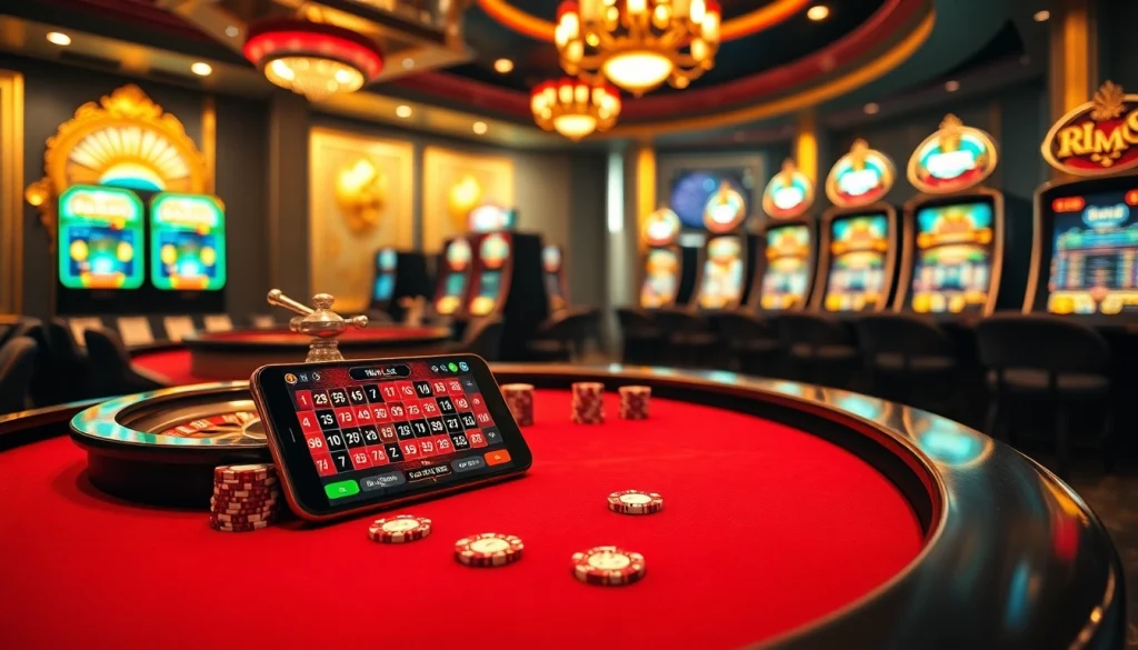 Experience thrilling gameplay with a mobile porn game interface amidst a vibrant casino atmosphere.