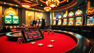 Experience thrilling gameplay with a mobile porn game interface amidst a vibrant casino atmosphere.