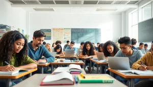 Education-focused classroom scene showcasing collaborative learning and innovation.