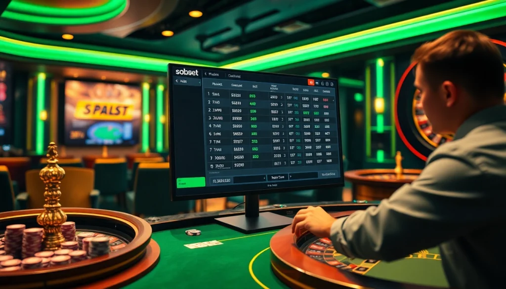 Experience the excitement of sbobet login with a vibrant online gambling scene featuring dynamic sports betting interfaces and casino elements.