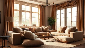 Bekijk luxe & structuurstoffen in een stijlvolle woonkamer met gezellige inrichting en natuurlijke verlichting.