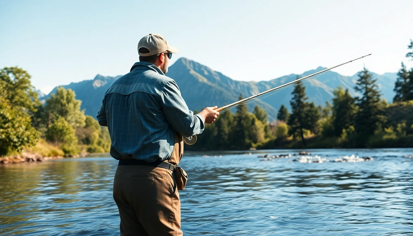 Experience fly fishing lessons near me in a peaceful river setting with lush greenery.