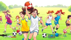 View young girls engaged in Multi Sports Camps for Girls showcasing teamwork and fun in various outdoor sports.