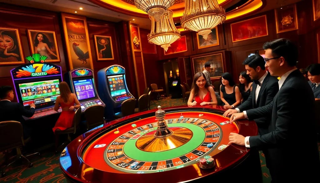 Experience situs deposit 5k excitement with players around a luxurious roulette table.