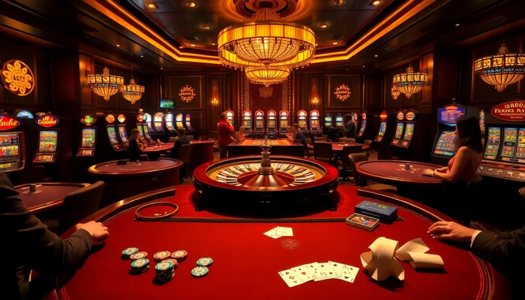 Experience thrilling gameplay at a luxurious casino, featuring vibrant b52 elements and eager players.