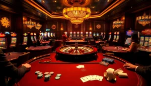 Experience thrilling gameplay at a luxurious casino, featuring vibrant b52 elements and eager players.