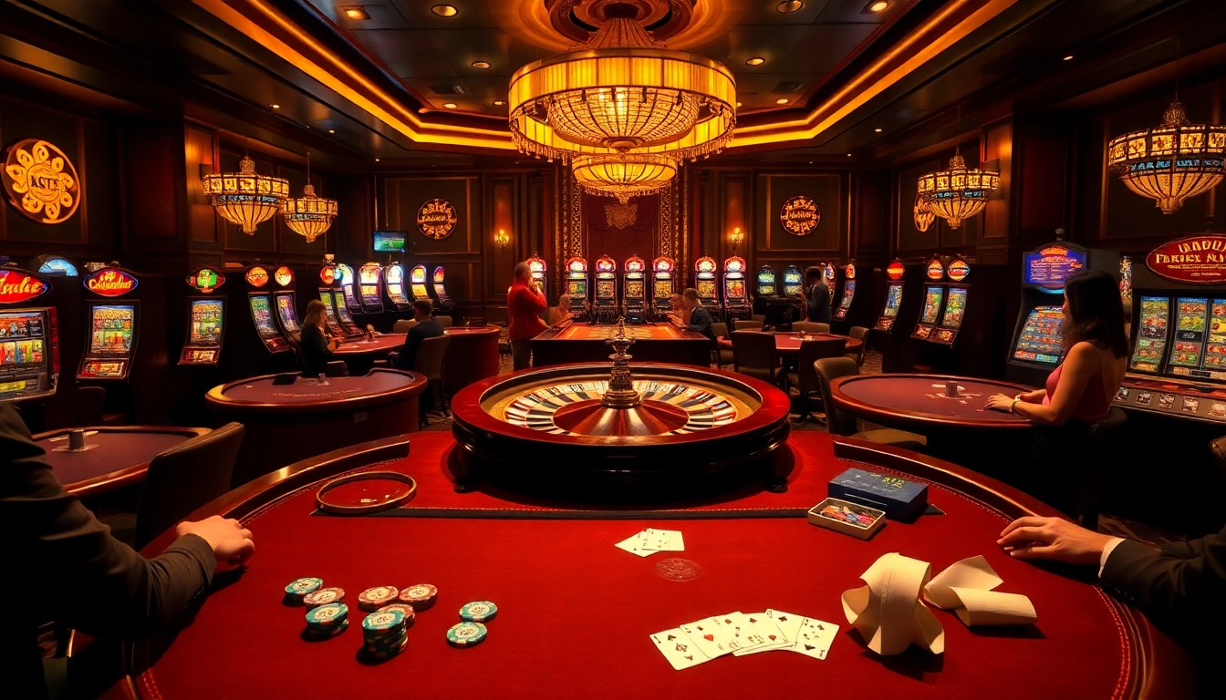 Experience thrilling gameplay at a luxurious casino, featuring vibrant b52 elements and eager players.