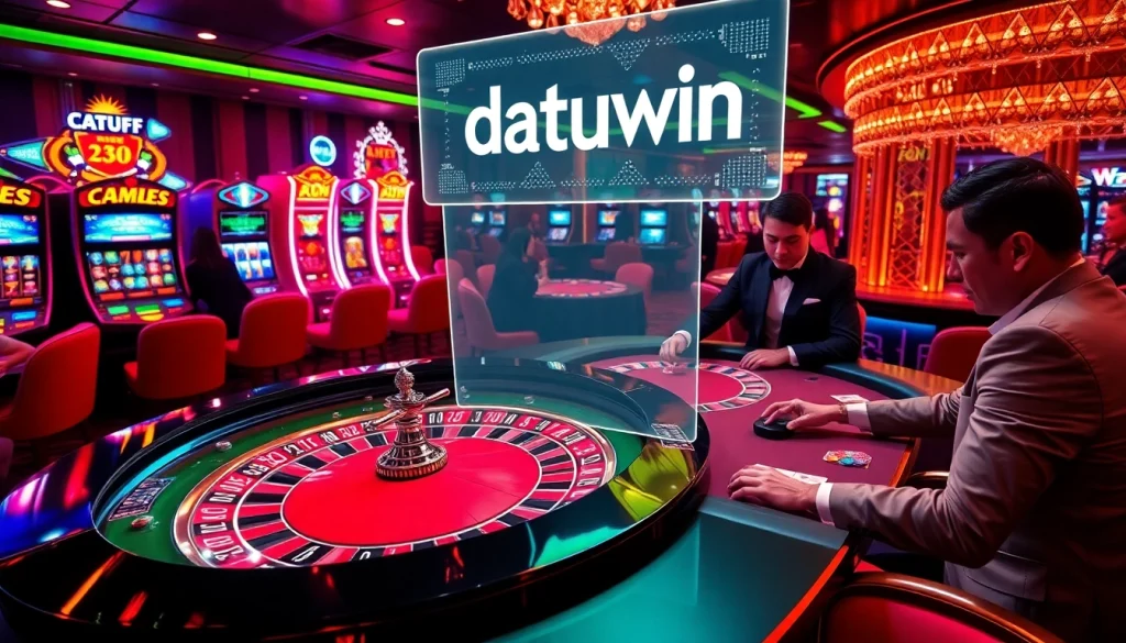 Rasakan sensasi Datukwin di kasino mewah dengan meja roulette dan poker yang penuh warna.