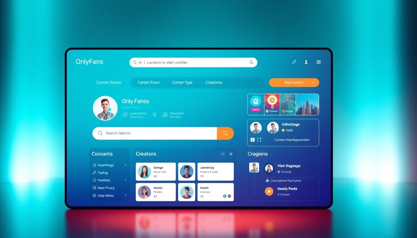 Engaging interface of an onlyfans search engine showcasing interactive filters and vibrant colors