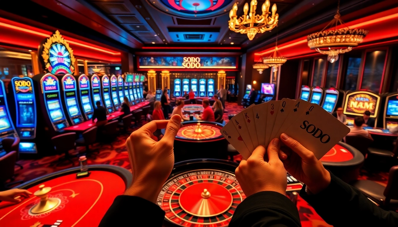 SODO casino scene with thrilling gameplay featuring poker tables and vibrant slot machines.