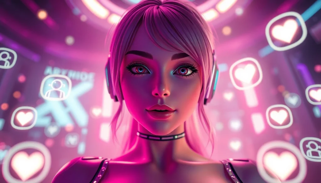 Engaging NSFW AI character within a futuristic digital chat environment