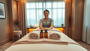 Relaxing 출장 massage setup in a serene hotel room with a professional therapist.