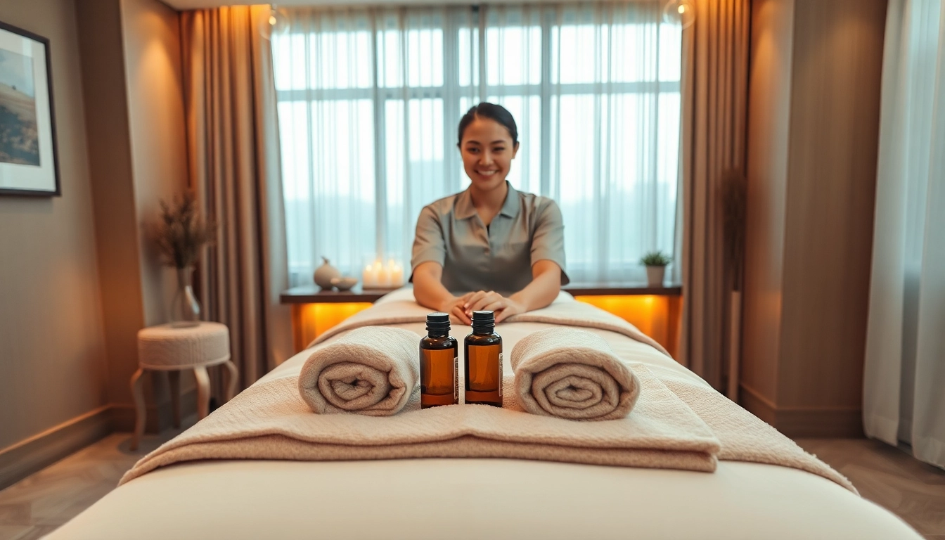 Relaxing 출장 massage setup in a serene hotel room with a professional therapist.