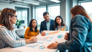 Leverage growth strategy trends through collaborative brainstorming in a modern office setting.